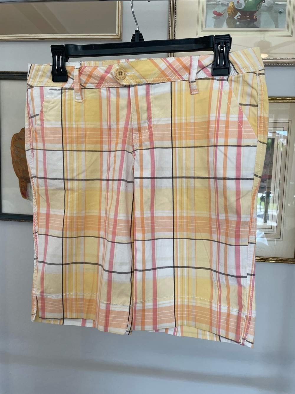 Plaid Yellow & Peach Cotton Shorts
